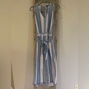 Anthropologie DREW Striped Wide Leg Jumpsuit in Multi Blue Stripe